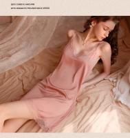 Pijamas de encaje sexy satén de seda de verano para mujer, nuevo conjunto de camisón de camisón con tirantes de alta gama modelos de verano - details 21