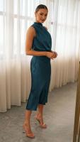 Elegante Vestido Largo de Satén de Color Sólido Cuello Halter sin Mangas Ideal para Fiestas - details 21