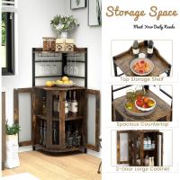 Armario de Esquina con Soporte de Copas, Mueble Bar con Puertas de Malla Metálica, Aparador de Vino con Estante Ajustable, Botellero Esquinero para Cocina, Comedor, 48 x 48 x 130 cm (Marrón) - details 4