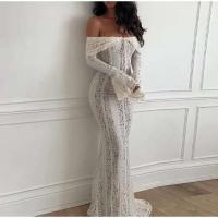 Vestido largo acampanado de manga larga con corte elegante, Vestidos ceñidos con hombros descubiertos y cordones para mujer, prendas de vestir para mujer 2025 - details 17