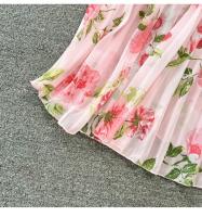 Elegante vestido midi de manga larga con corte en A y falda plisada, cintura ceñida, dobladillo de gasa, estampado floral coreano Sle Commute - details 14