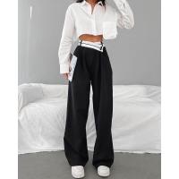 Pantalones empalmados de cintura alta y pierna ancha para mujer, pantalones negros originales para un estilo cómodo de los años 90 - details 2