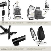 Columpio de Jardín Exterior Silla Colgante con Cojín Extragrueso Estructura de Acero y 4 Pies en Base Hamaca Colgante Plegable Capacidad 160Kg Gris - details 4