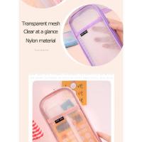 Estuche de lápices transparente de malla impermeable, bolsa de gran capacidad, papelería estética coreana, suministros escolares para niñas - details 7
