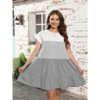Vestido suelto con bloques de color, informal, con mangas con volantes, corte ajustado - details 10