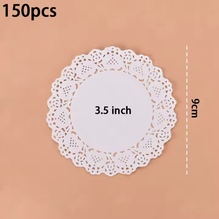 150 Uds. Tapetes de encaje de papel redondos, vajilla decorativa para fiesta, manteles individuales, tapetes de papel blanco, decoración de mesa - 1
