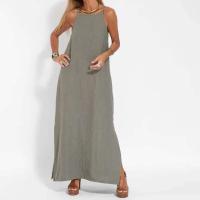 Vestido largo blanco informal bohemio Maxi de verano para mujer, elegante vestido negro con tirantes finos para fiesta en la playa, vestido largo básico con tirantes divididos - details 3