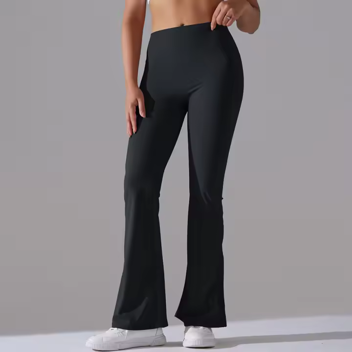 Leggings de yoga de color sólido para mujer, pantalones acampanados de cintura alta, elásticos, entrenamiento, pierna ancha - 1