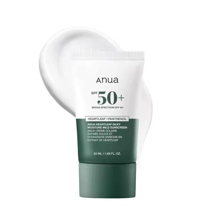 Anua Heartleaf Silky Moisture Mild Broad Spectrum SPF 50+ con fórmula hidratante, protector solar coreano ligero, natural - 1