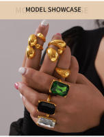 INS diseño personalizado Diseño de Diamantes Anillo Geométrico Mujeres Nicho Textura Titanium Maple Chapado en oro Anillo Dedo Índice - details 1