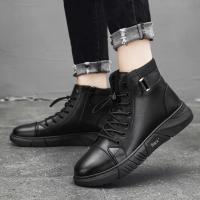 Zapatos de piel de moda para hombre, botas altas estilo Chelsea, impermeables, cómodas, con plataforma, 2025 - details 24