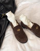Mocasines sin cordones de ante con punta redonda para mujer, zapatos planos de piel - details 3