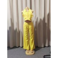 Conjunto de pantalones largos informales de dos piezas con cintura ajustada y manga de Color liso para mujer, novedad de verano - details 1