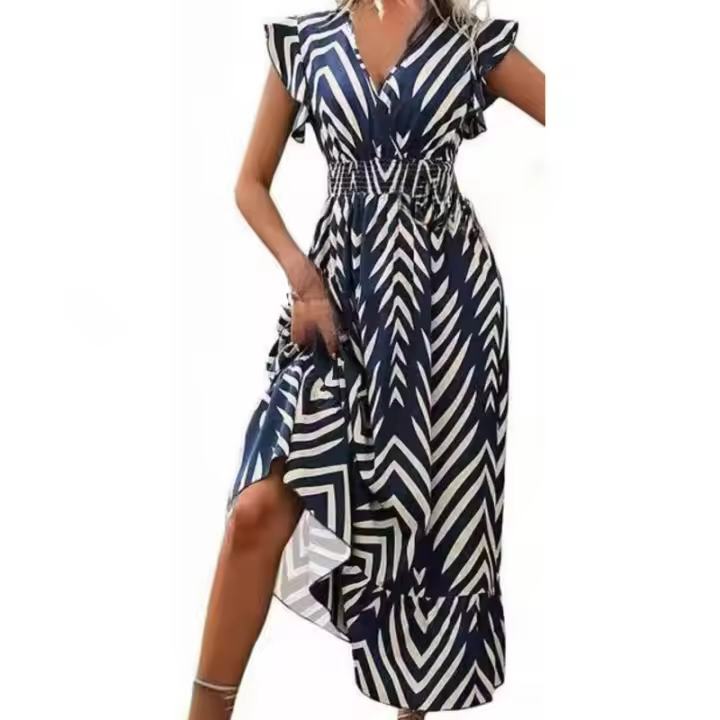 2025 Primavera/Verano nuevas mujeres sueltas estampadas al azar Tie Dyeing vestido de swing grande - 1