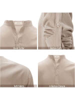 Camisas Polo de Algodón Lino para Hombres Cuello Henley Ligero Colores Sólidos - details 1