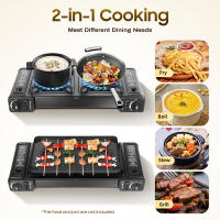 Estufa de Camping portátil negra, 2 quemadores, estufa de Camping con bandeja de parrilla, 41,8x23,8x1,8 cm para acampar, viajar, etc. - details 1