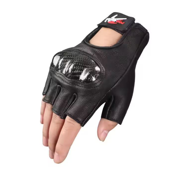 Guantes de Cuero de medio dedo para motocicleta, manoplas de Moto, Verano - 1