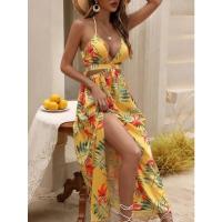 2025 Nuevos vestidos de mujer, estampados, sin espalda, con lazo, falda con abertura - details 20
