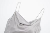 Ropa de mujer europea y americana, textura de satén de seda cuello plisado vestido Midi 9479274 808 - details 6