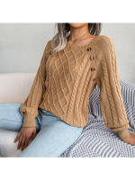Suéter de punto con botones para mujer, Jersey holgado de manga larga, otoño, 2023 - details 25