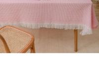 Mantel de rejilla tipo gofre con borde de borla, lino de algodón para uso doméstico y de camping, mantel rectangular circular para mesa central - details 20