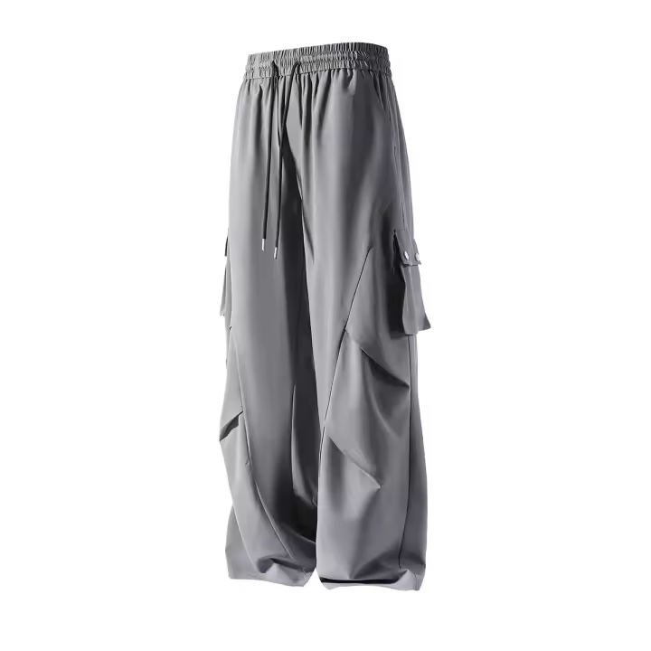 Pantalón plisé con bolsillos laterales para hombre, informal, color liso, recto, con cintura elástica, amplio, en soie glacée, pantalon diario - 1