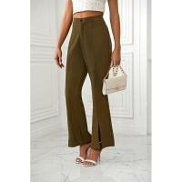 Pantalones acampanados de cintura alta para mujer, estética elástica clásica, negro y - details 11