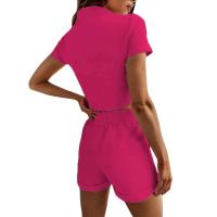 Conjunto de Pantalones Cortos Delgados de Moda Verano 2024 Top Corto Ajustado de Color Sólido y Shorts Estilo Callejero para Mujeres - details 21