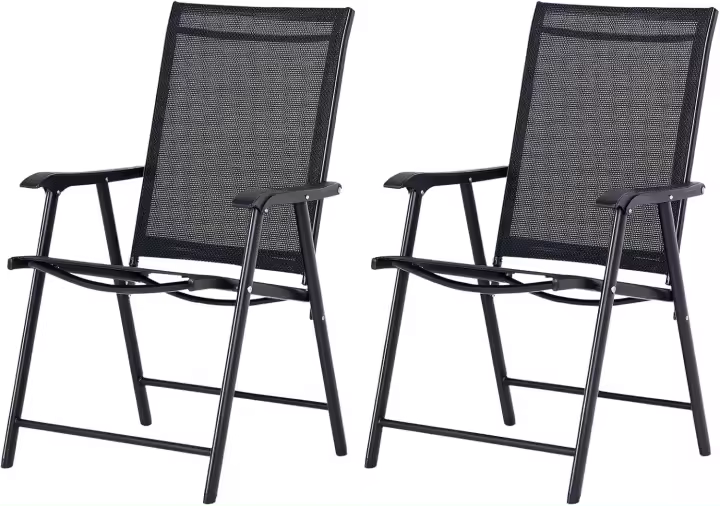 Conjunto de 2 Sillas Plegables para Exterior con Reposabrazos Sillas para Balcón Jardín Terraza Metal Texteline Carga 110kg 58x64x94 cm Gris - 1