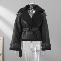 Chaqueta Larga de Lana de Oveja con Detalles de Parche Abrigo de Invierno Cálido con Cinturón y Bolsillo Moda Callejera Femenina 2024 - details 10