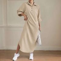 ZANZEA-vestido camisero holgado para mujer, Vestidos largos informales lisos con cuello vuelto para ir al trabajo, dobladillo redondeado de primavera - details 2