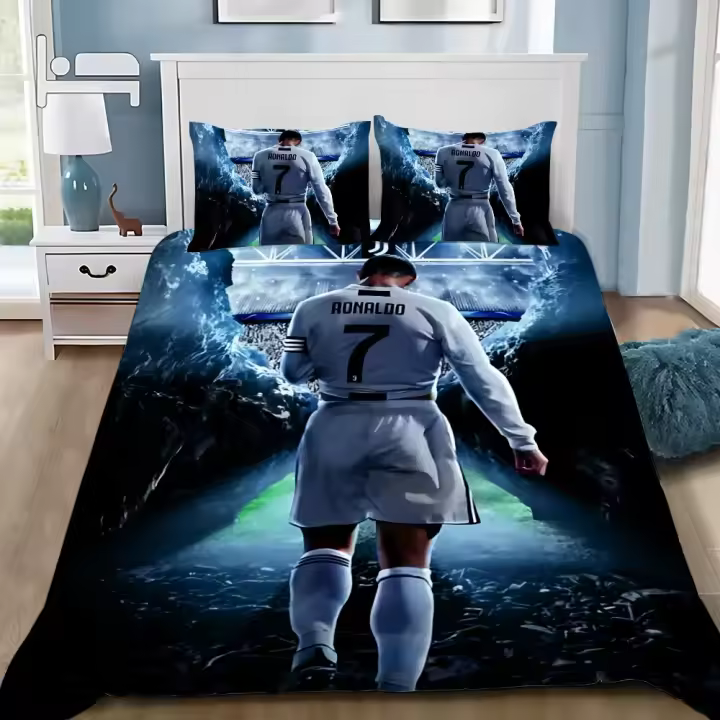 Juego de Ropa de Cama de Fútbol CR7 Funda de Edredón, Funda de Almohada, Decoración de Dormitorio para Adultos y Niños Tamaño Grande - 1