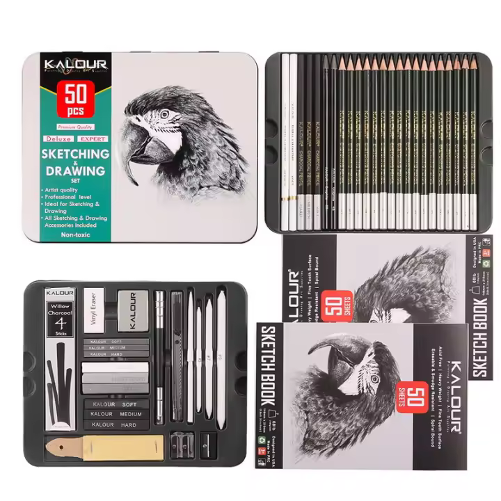 Lápices de boceto de dibujo de 52 piezas Kit de herramientas de boceto de pintura artística Suministros de dibujo a lápiz para artistas adultos juvenes principiantes - 1