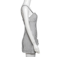 Vestido de rayas de cadera delgada de hombro recto con cinturón halter para mujer, nueva línea - details 9