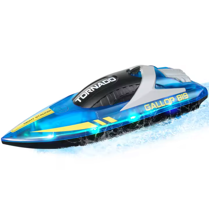 VEVOR-barco a Control remoto para piscinas y lagos, barco de carreras con luz LED, 2 baterías recargables, 2,4 GHz, 12 km/h - 1