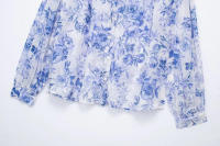 TRAFZA-Blusa informal con estampado Floral para mujer, camisa de manga larga con volantes y botonadura única, decoración con cordones, Primavera - details 4