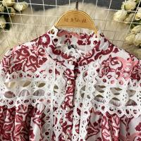 Minivestido ajustado con agujeros y manga acampanada para mujer, minivestido con estampado ral, cuello levantado, con cordones y cintura alta - details 14