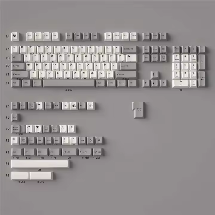 Katakancaps japoneses Retro, gris, blanco, 144 teclas, perfil de cereza, sublimación PBT grabada lateral para teclado Nical - 1