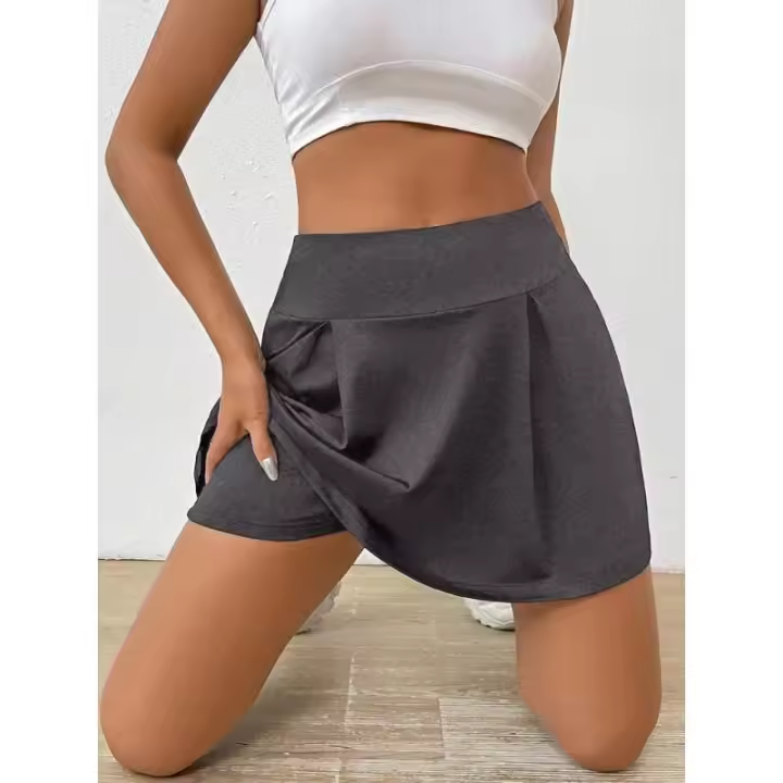 Vestidos de verano para mujer, estilo informal de vacaciones, cintura alta, plisado, pantalón de protección incorporado, falda deportiva minimalista de Color sólido - 1