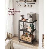 Estantería de Cocina con Ruedas, Carrito de Servicio de 3 Niveles, Estantería para Microondas, Horno, Tostadora, Marco de Metal con 6 Ganchos, Marrón Rústico y Negro - details 12