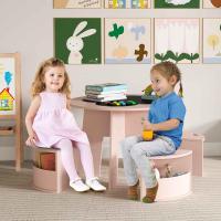 Juego de mesa y sillas para niños de 5 piezas, tablero de pizarra para escribir, mesa redonda apilable infantil con 4 taburetes de almacenamiento para actividades, arte, lectura (rosa) - details 7