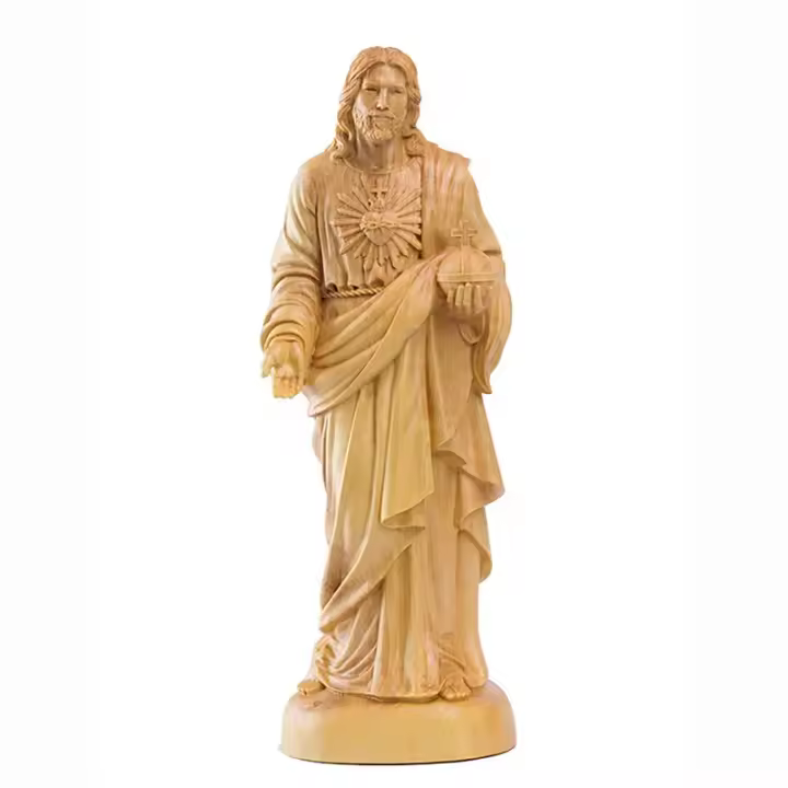 20cm tallado a mano tradicional hogar sala de estar decoración de iglesia boj tallado católico estatua de Jesús adornos - 1