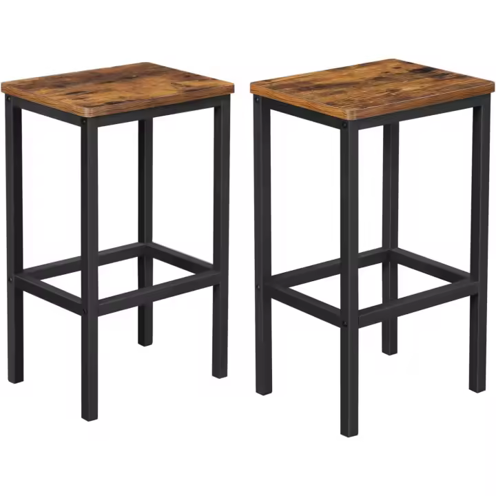 Taburete de Bar, Taburete Alto, Juego de 2, Industrial, para Cocina, Comedor, Sala de Estar, Marrón Rústico y Negro LBC65X - 1