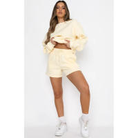 Wind Conjunto de pantalones cortos y sudadera con cuello redondo informal holgado de Color puro para mujer - details 33