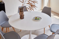 Mesa redonda blanca de 110CM para cocina, comedor, sala de estar, muebles de estilo nórdico moderno, mesa pequeña para balcón - details 4