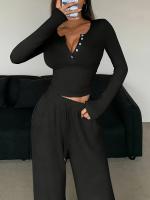 Nuevo Conjunto de Moda de Temporada Corta 2025 Camiseta de Manga Larga, Pantalones de Pierna Ancha, Cuello en V - details 8