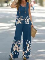 Conjunto de 2 piezas para mujer, tops y pantalones estampados, chaleco elegante, pantalones - details 6