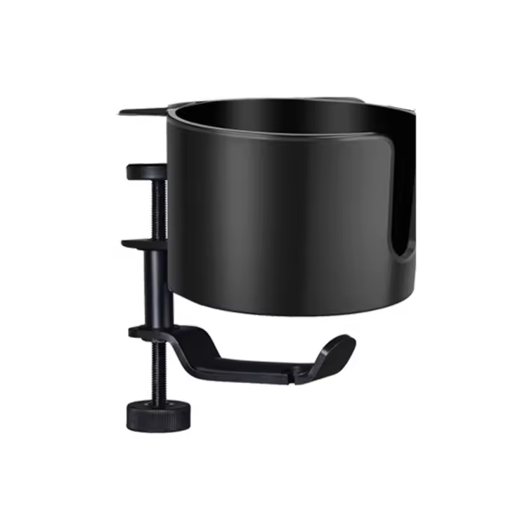 Portavasos de escritorio antideslizante 2 en 1, diseño con Clip de rotación de 360 ​​grados, gancho para auriculares debajo de la Mesa, fácil instalación, ajuste Universal - 1