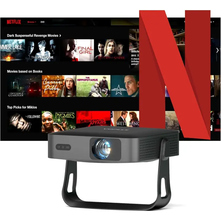 Mini Proyector Portatil 4K con Auto Enfoque/Keystone, Proyector Inteligente 550ANSI 1080P Full HD WiFi6 Bluetooth Proyector para Móvil Exterior Cine en Casa - 1