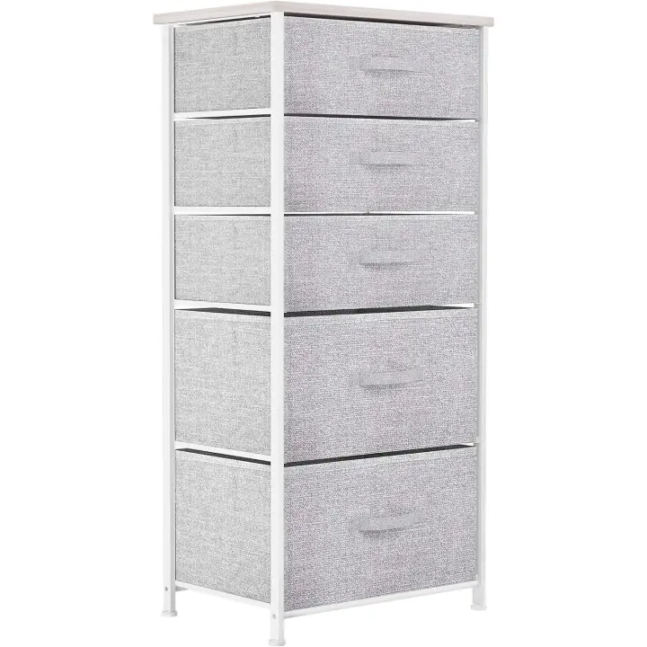 Cajonera de Tela Extraíble de 5 Cajones Almacenamiento Comodo para Sala de Estar, Dormitorio, Habitación Infantil Gris Claro - 1